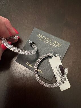 Rachel Zoe Clear Crystal-Embellished Hoop Earrings - Silver Tone